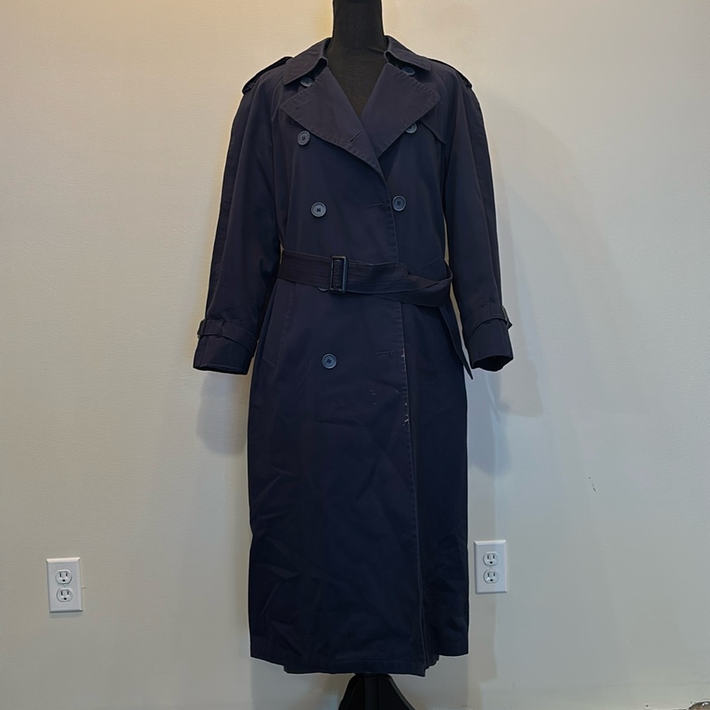 Vintage London Fog Women’s Belted Trench Coat Navy Zip Out Plaid‎ Lining size 12